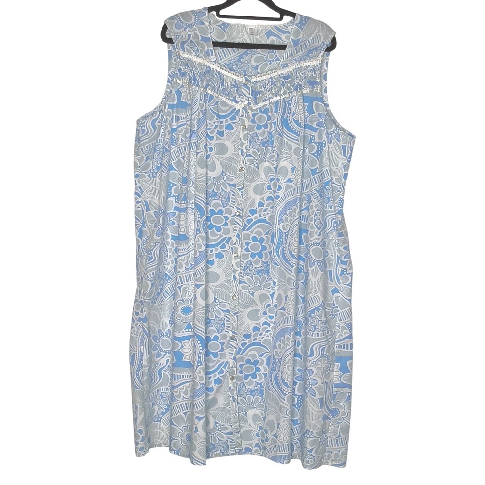 Pink K Nightgown Robe Women XL Blue Floral Paisley Sleeveless House Coat